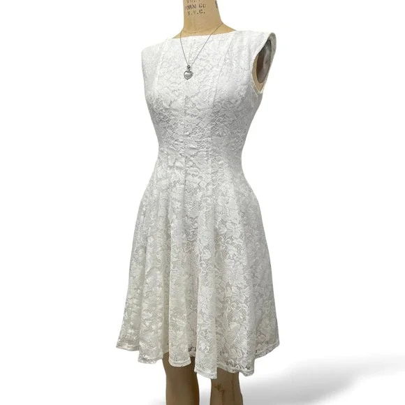 Ethereal Coquette Dainty Fit and Flare Lace Dress Fairy Romantic Elegant Size S - Picture 2 of 11